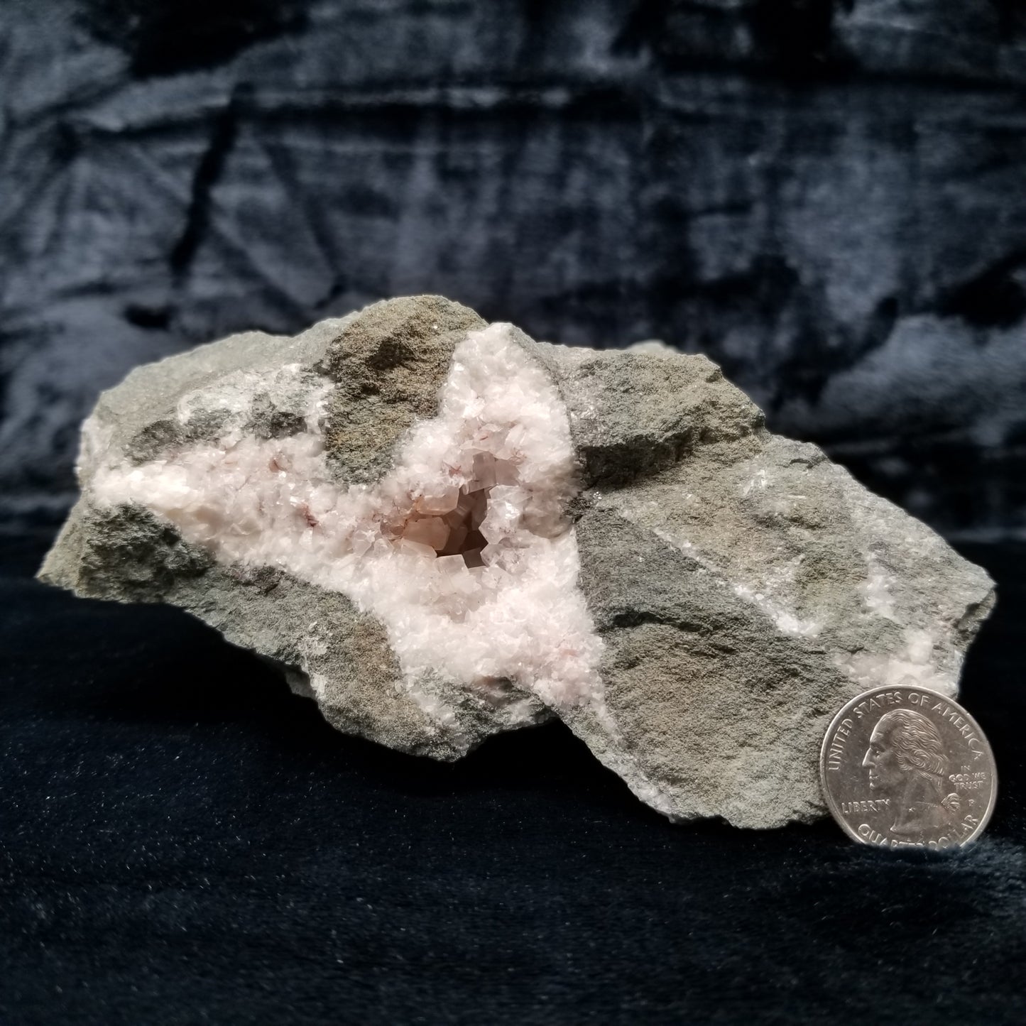 #11286 Chalcopyrite on clear Combined form Calcite with Hematite inclusions