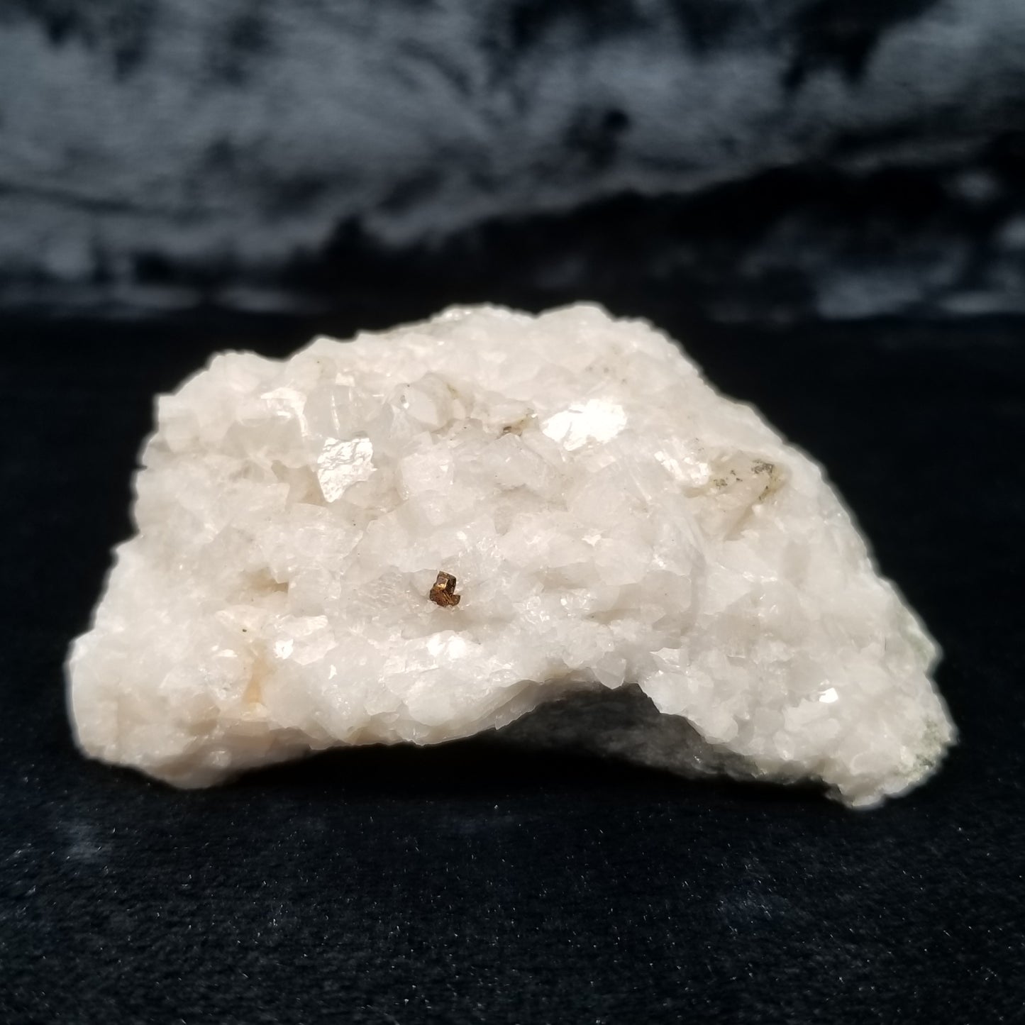 #11287 Chalcopyrite on white Combined form Calcite on matrix