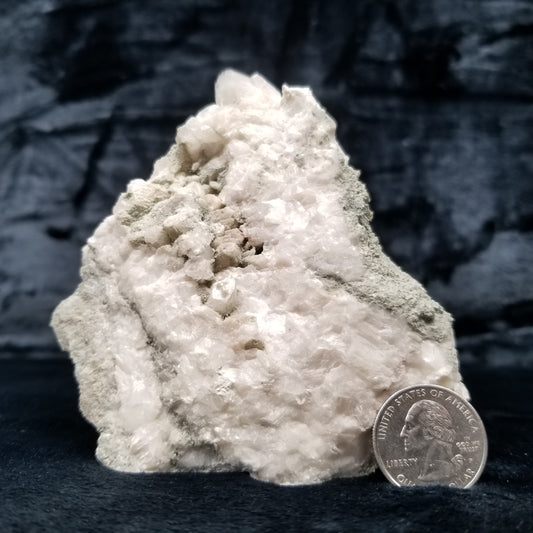 #11288 Green coating on clear Combined form Calcite on matrix
