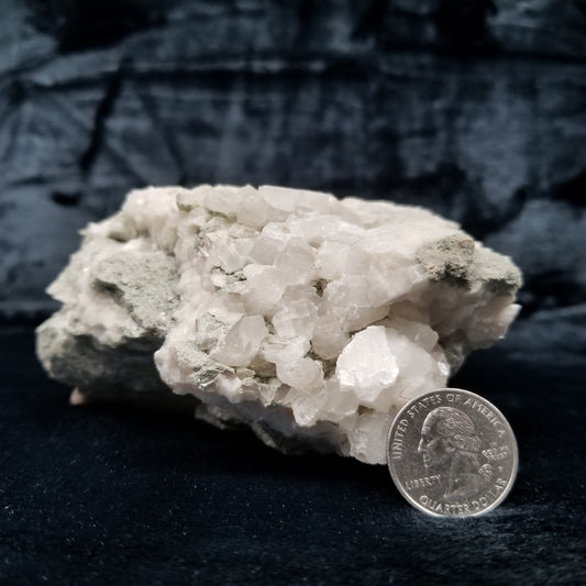 #11289 Green coating and white Dolomite on clear Combined form Calcite on matrix