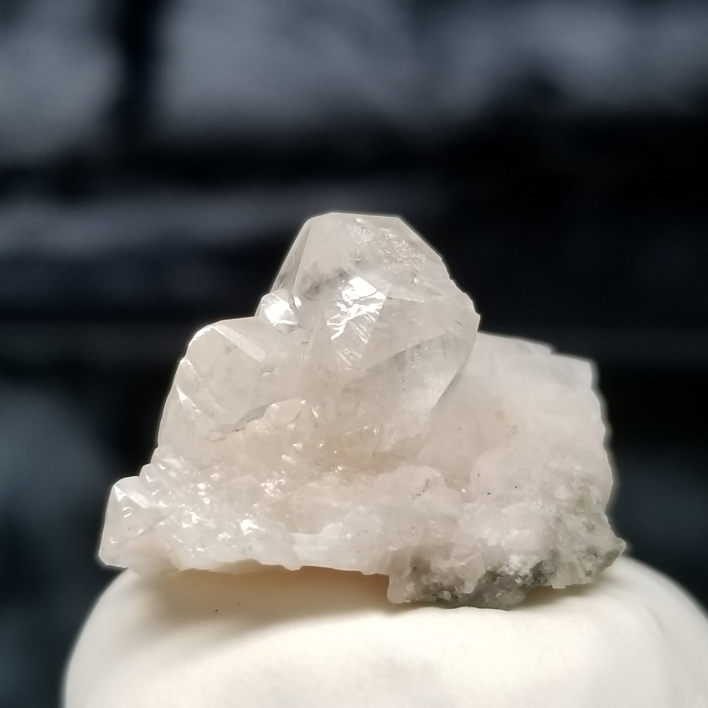#11329 Super clear Combined form Calcite on white Calcite matrix