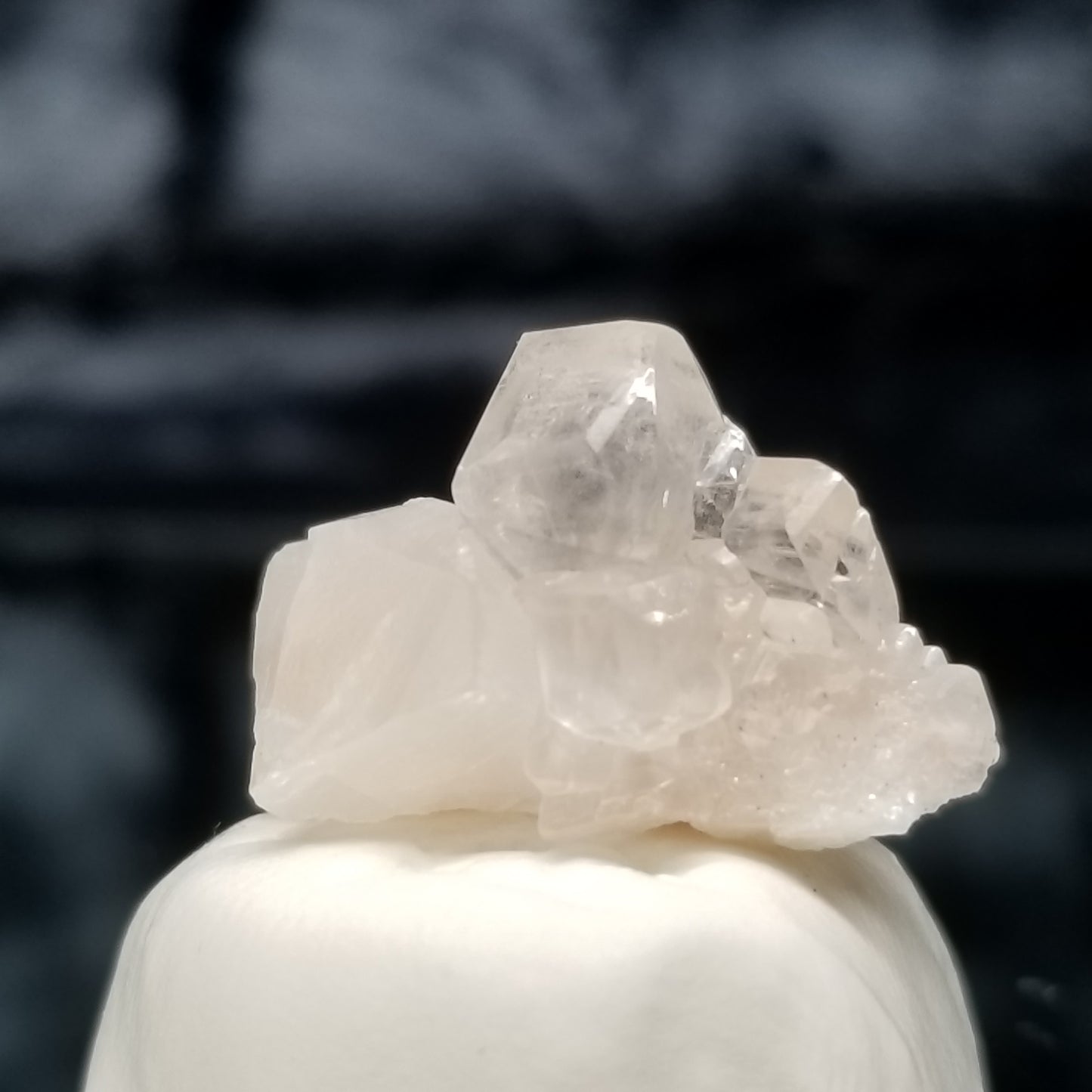 #11329 Super clear Combined form Calcite on white Calcite matrix