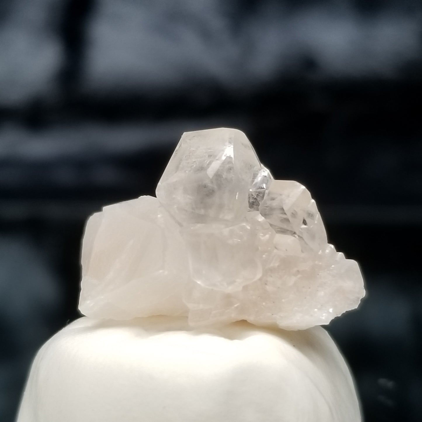 #11329 Super clear Combined form Calcite on white Calcite matrix