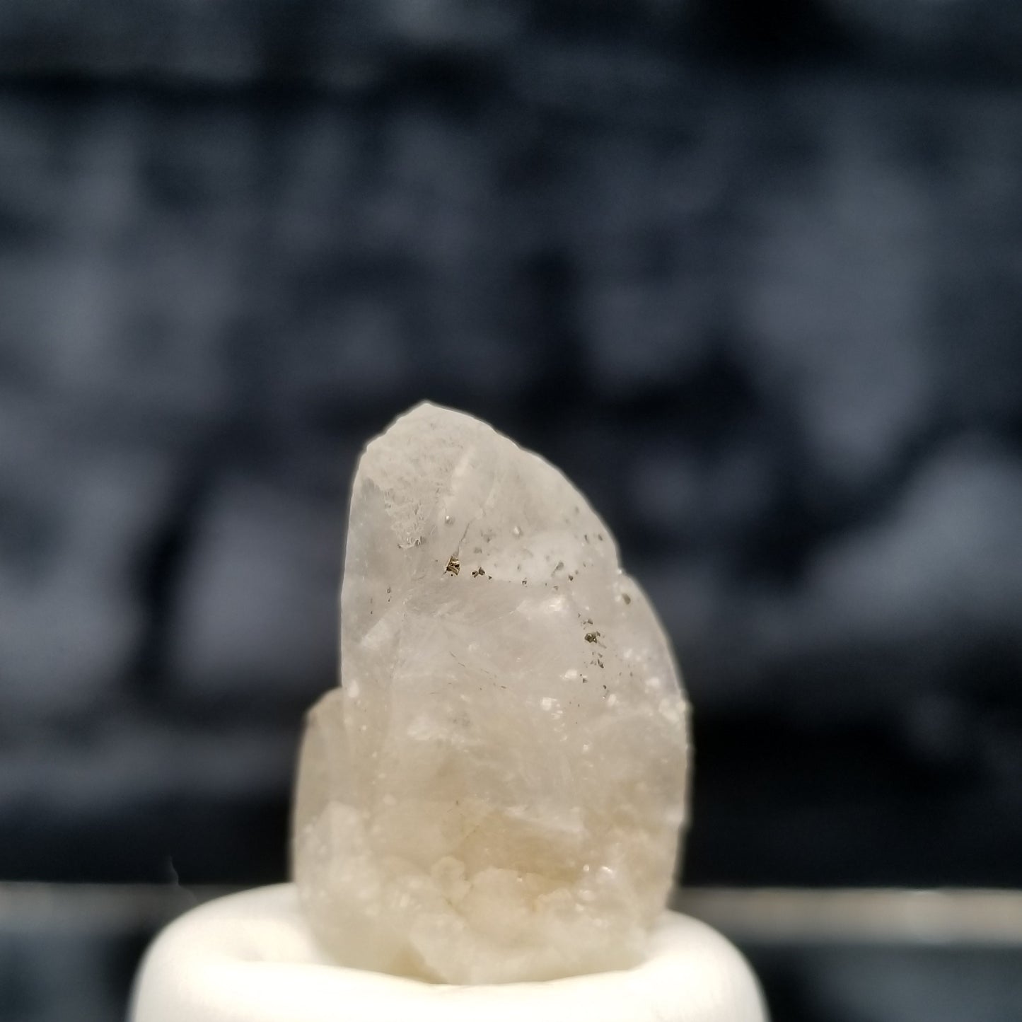 #11345 Chalcopyrite and white Dolomite on clear twin Combined form Calcite with Chalcopyrite inclusions on matrix