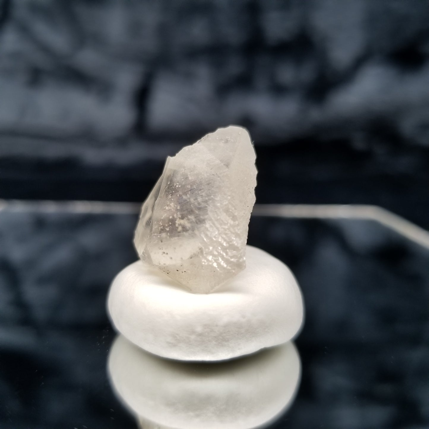 #11346 Chalcopyrite and white Dolomite inclusions in clear twin Combined form Calcite