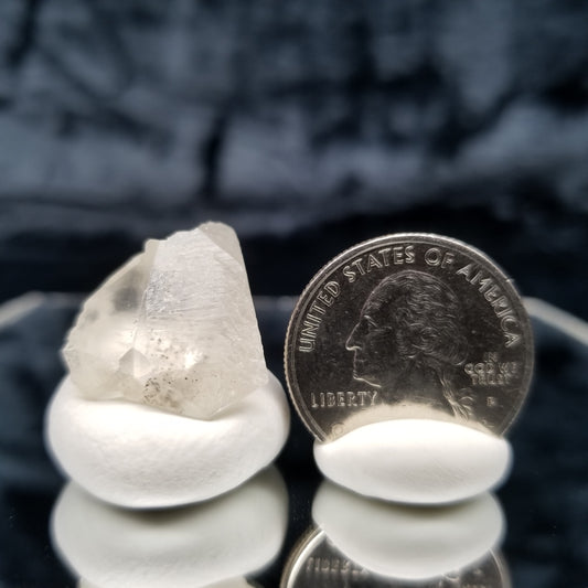 #11346 Chalcopyrite and white Dolomite inclusions in clear twin Combined form Calcite