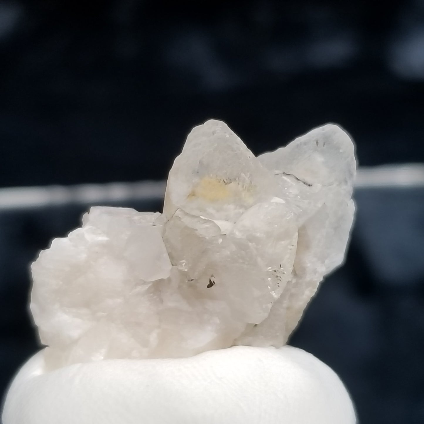 #11349 White Dolomite and Chalcopyrite on clear triple Combined form Calcite with Chalcopyrite inclusions
