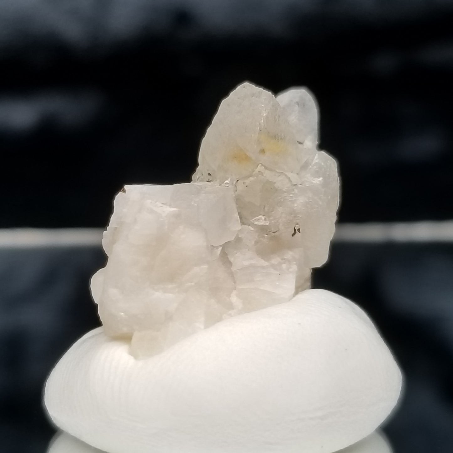 #11349 White Dolomite and Chalcopyrite on clear triple Combined form Calcite with Chalcopyrite inclusions