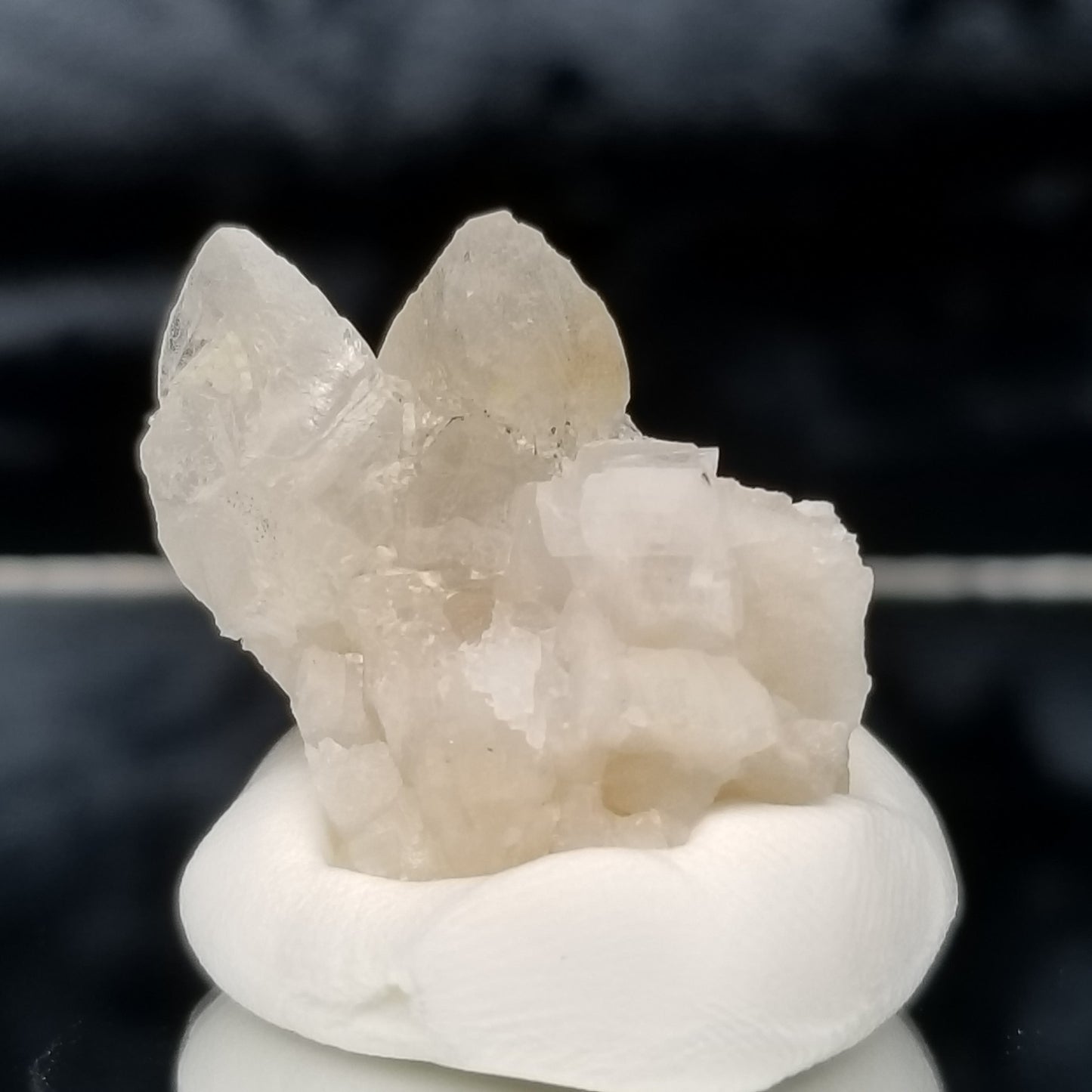#11349 White Dolomite and Chalcopyrite on clear triple Combined form Calcite with Chalcopyrite inclusions