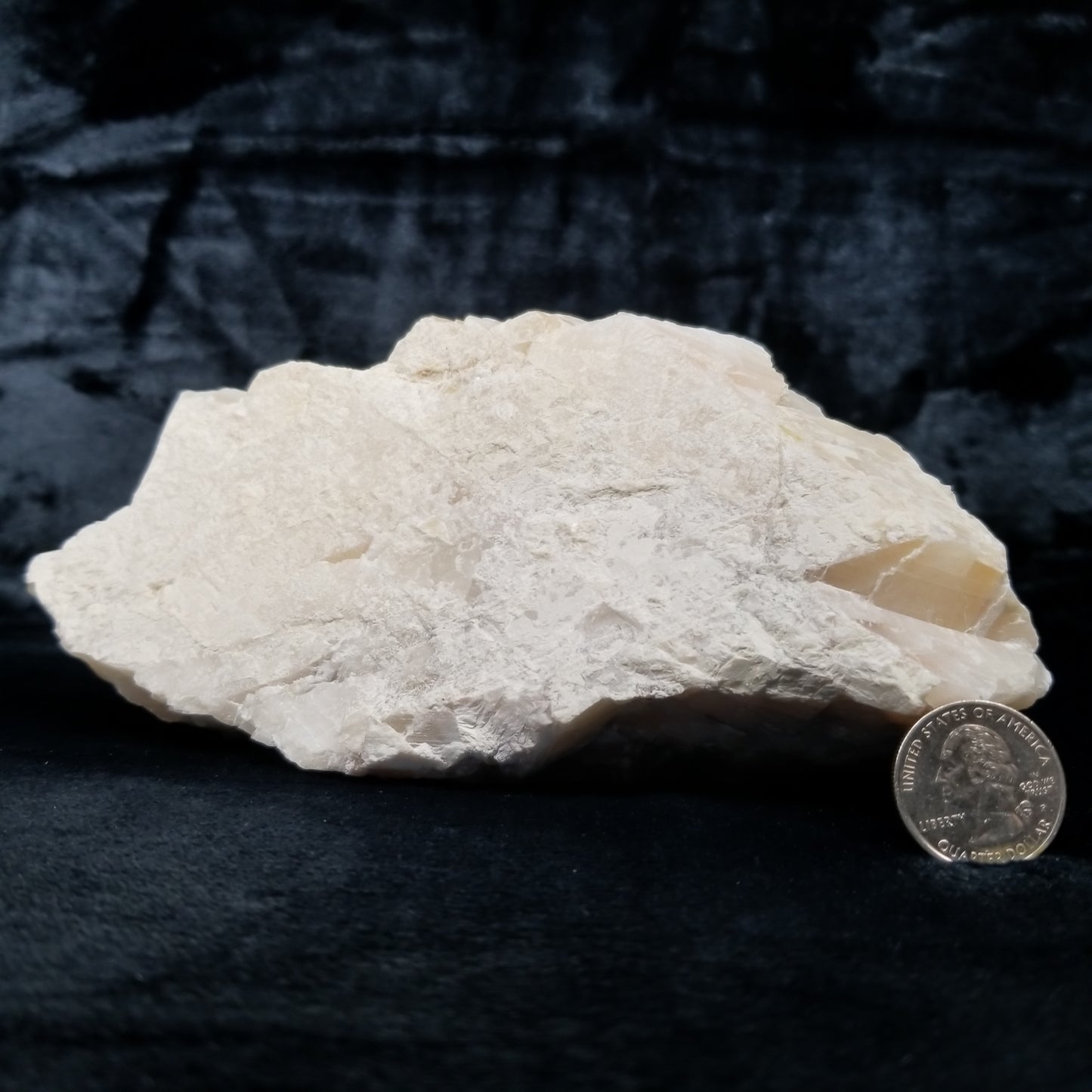 #11365 White Dolomite on honey Calcite block with natural angle