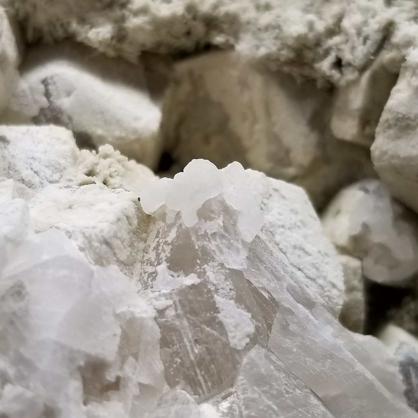 #11099 White Dolomite on large Combined form Calcite cluster special formation on matrix