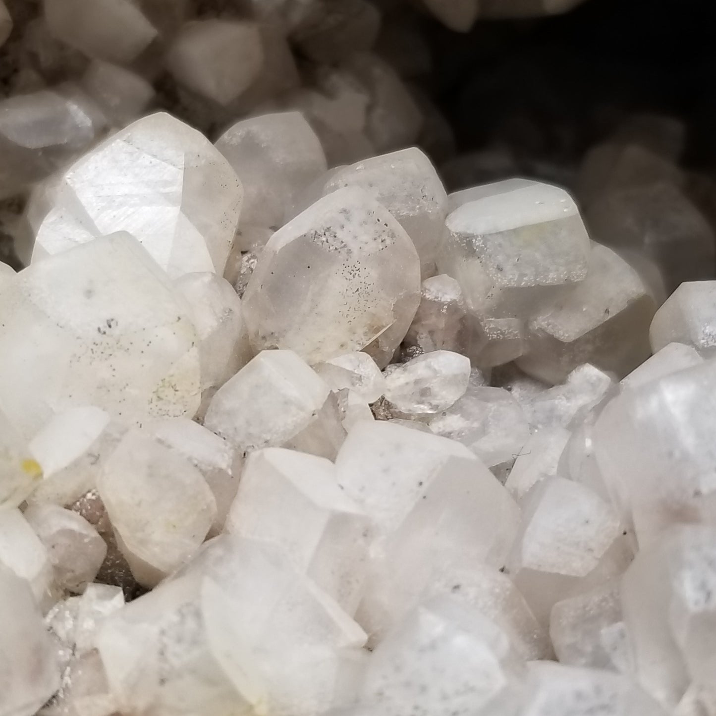 #11101 Very special specimen of white Dolomite and Chalcopyrite on clear Combined form Calcite with white Dolomite and Chalcopyrite phantom inclusions