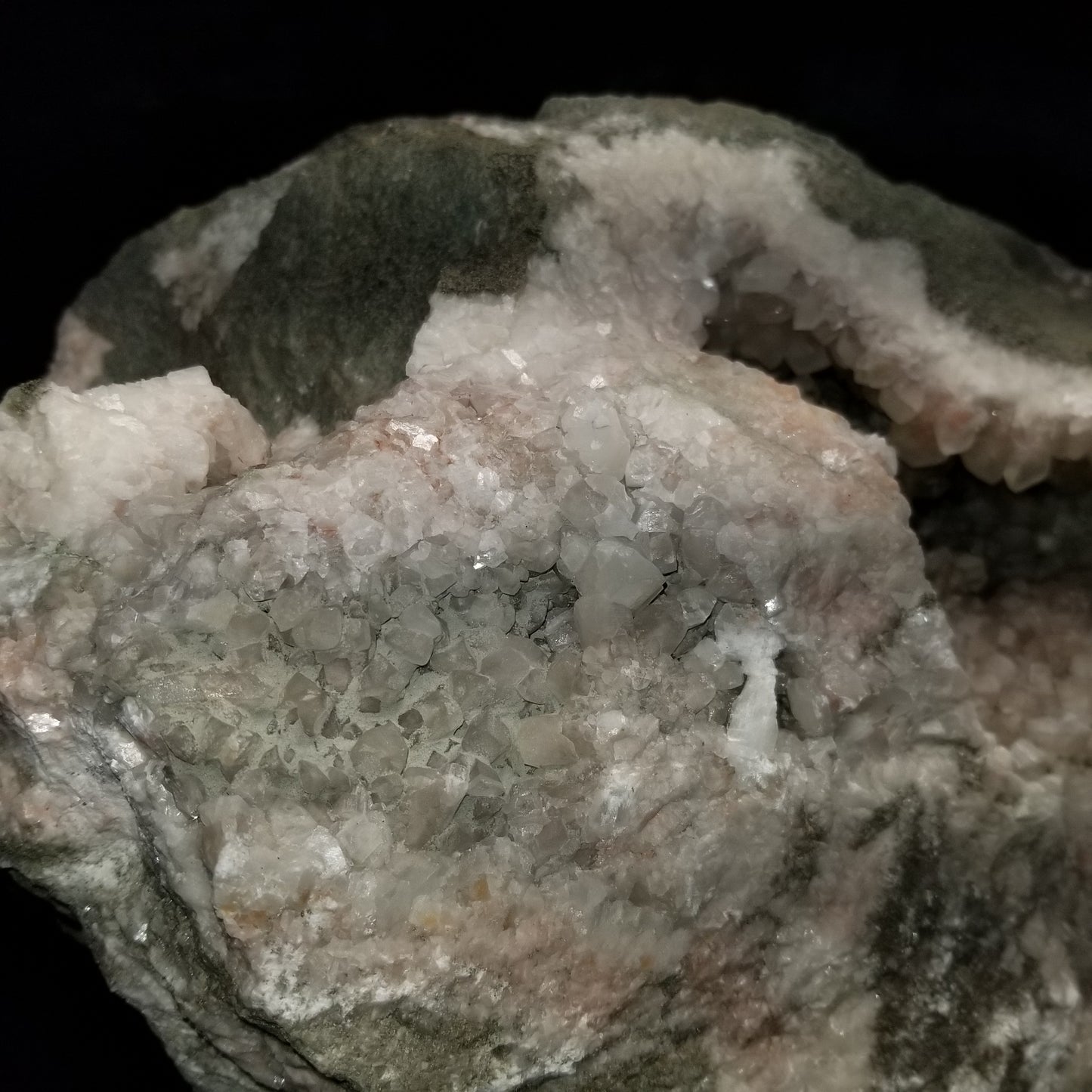 #11101 Very special specimen of white Dolomite and Chalcopyrite on clear Combined form Calcite with white Dolomite and Chalcopyrite phantom inclusions