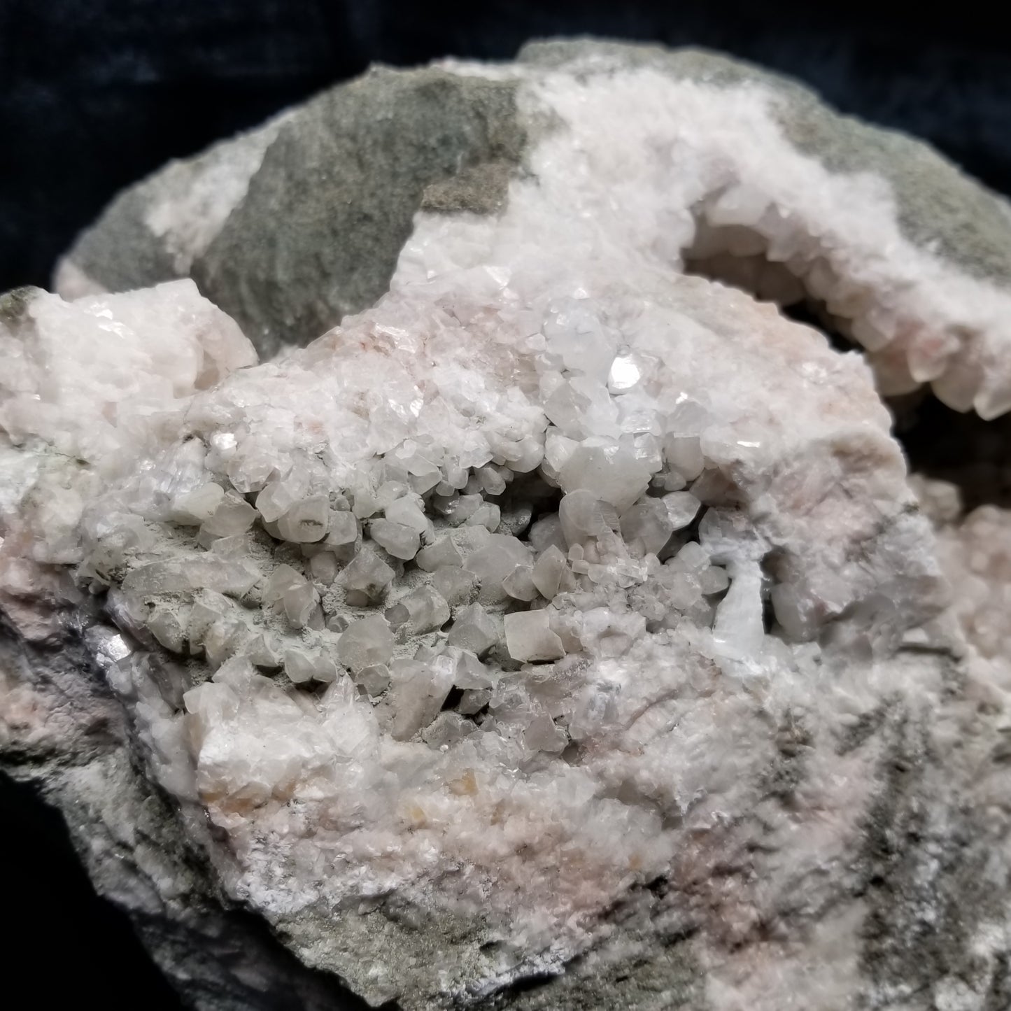 #11101 Very special specimen of white Dolomite and Chalcopyrite on clear Combined form Calcite with white Dolomite and Chalcopyrite phantom inclusions