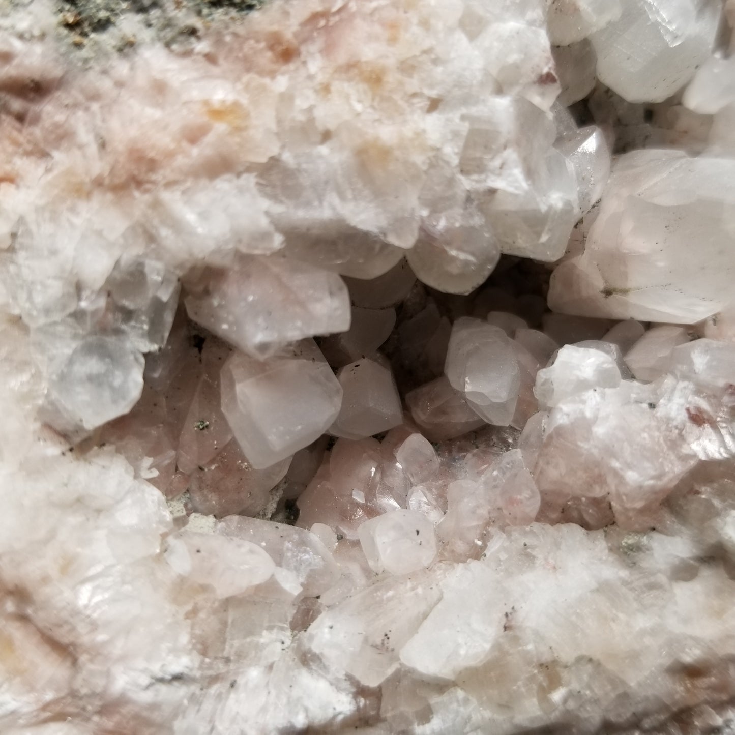 #11101 Very special specimen of white Dolomite and Chalcopyrite on clear Combined form Calcite with white Dolomite and Chalcopyrite phantom inclusions