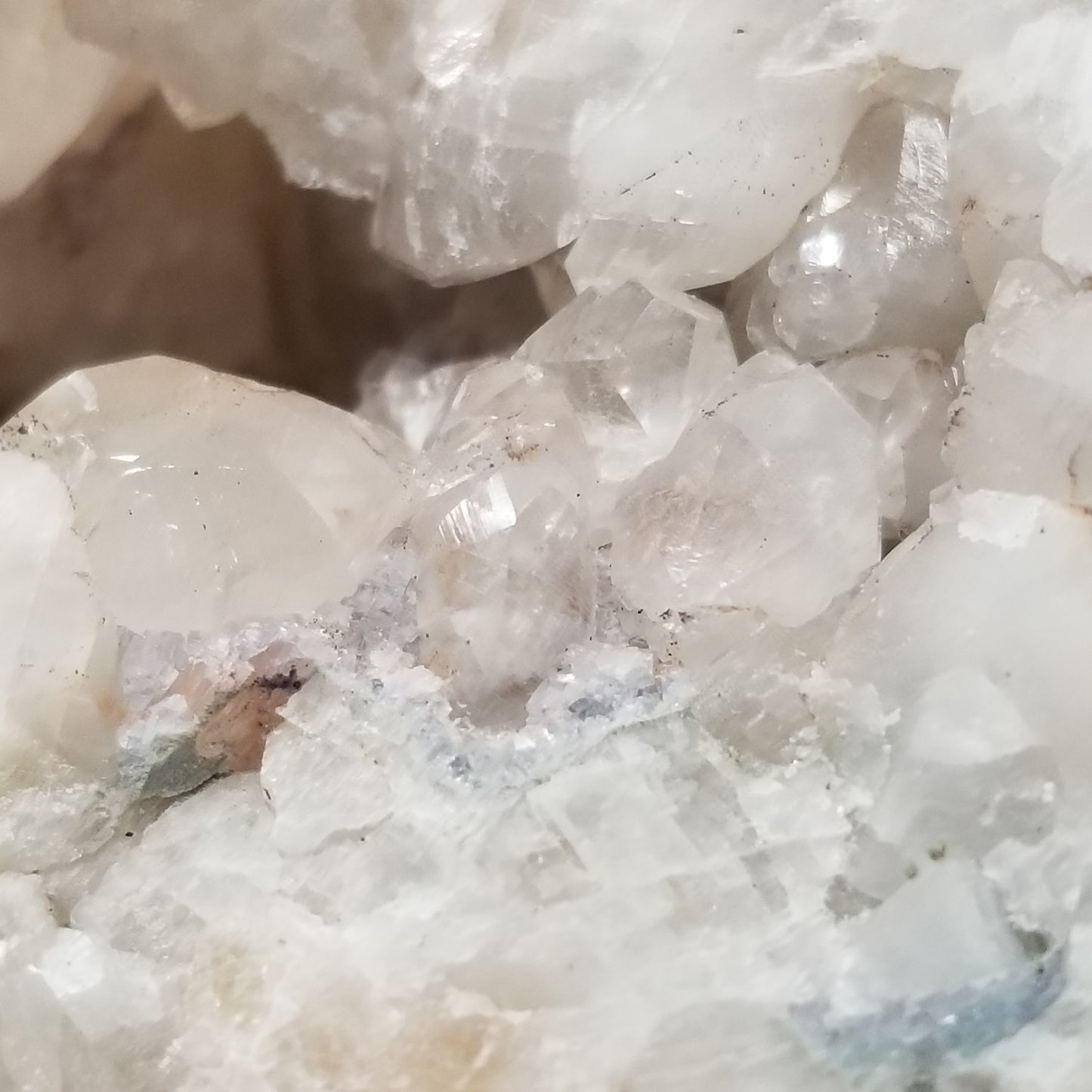 #11101 Very special specimen of white Dolomite and Chalcopyrite on clear Combined form Calcite with white Dolomite and Chalcopyrite phantom inclusions