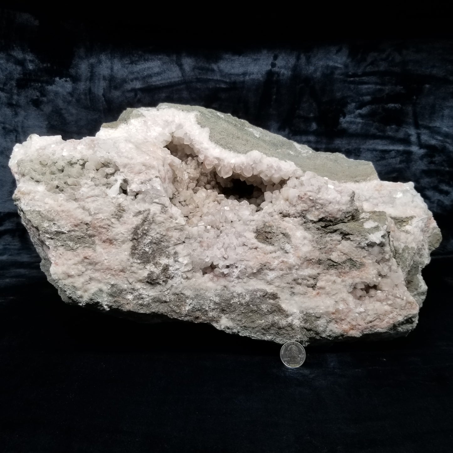 #11101 Very special specimen of white Dolomite and Chalcopyrite on clear Combined form Calcite with white Dolomite and Chalcopyrite phantom inclusions