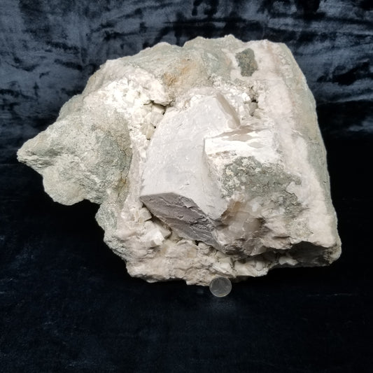 #11063 White Dolomite with small clear Nailhead Spar Calcite on Combined form Calcite and Calcite block formation with Calcite crystals on it and Spirit Quartz